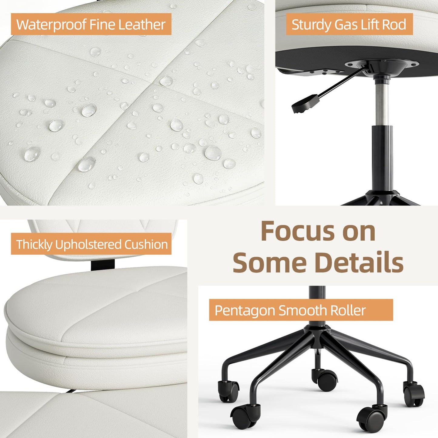 IdeaKey Ergonomic Cross Legged Chair, 360°Swivel Criss Cross Chair with Wheels, Double-Layer Upholstered Desk Chair, 31.3" Large Office Chair for Meditation and ADHD. White