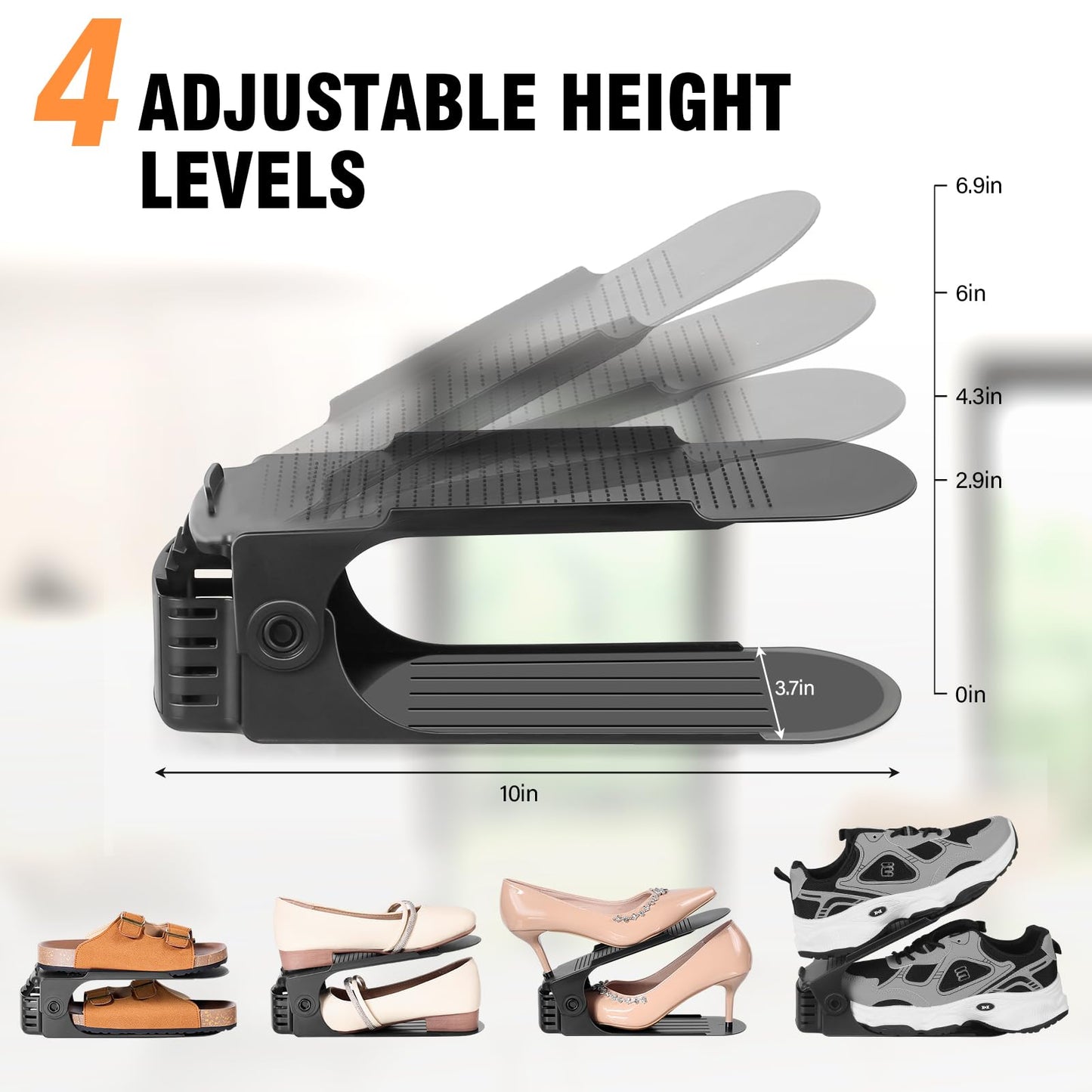 TOPNEW 20 Pack Shoe Slots Organizer Shoe Stacker for a Pair of Shoes 4 Levels Adjustable 50% Shoe Space Saver Double Layer Shoe Rack Organizer for Closet (Black)