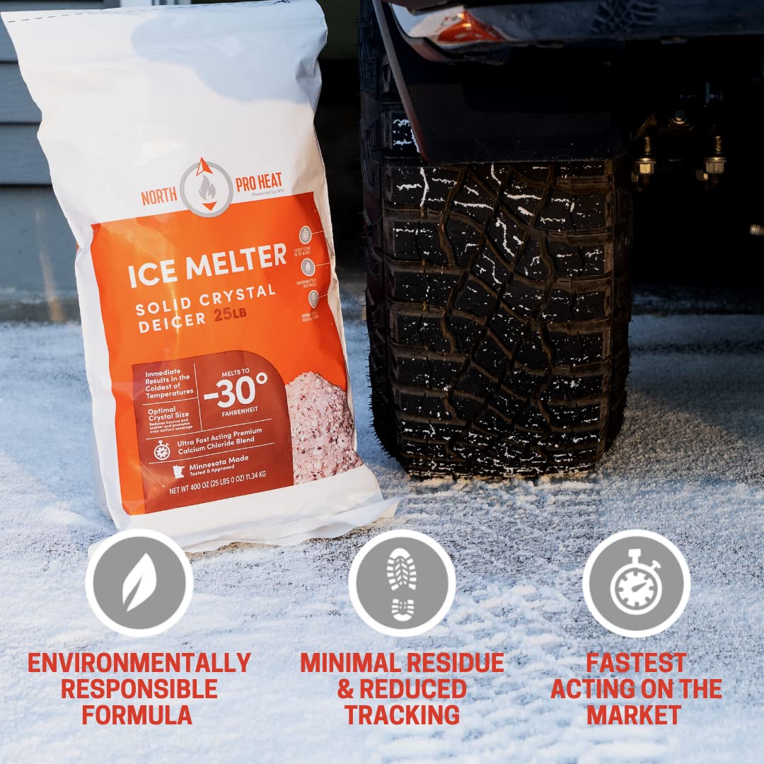 Northern Salt Heat Negative 30 Degree Melter Calcium Chloride Blend 25 lb Resealable Ice Melt Bag Fast Acting Deicer Ice Melt for Driveways, Sidewalks, Parking Lots