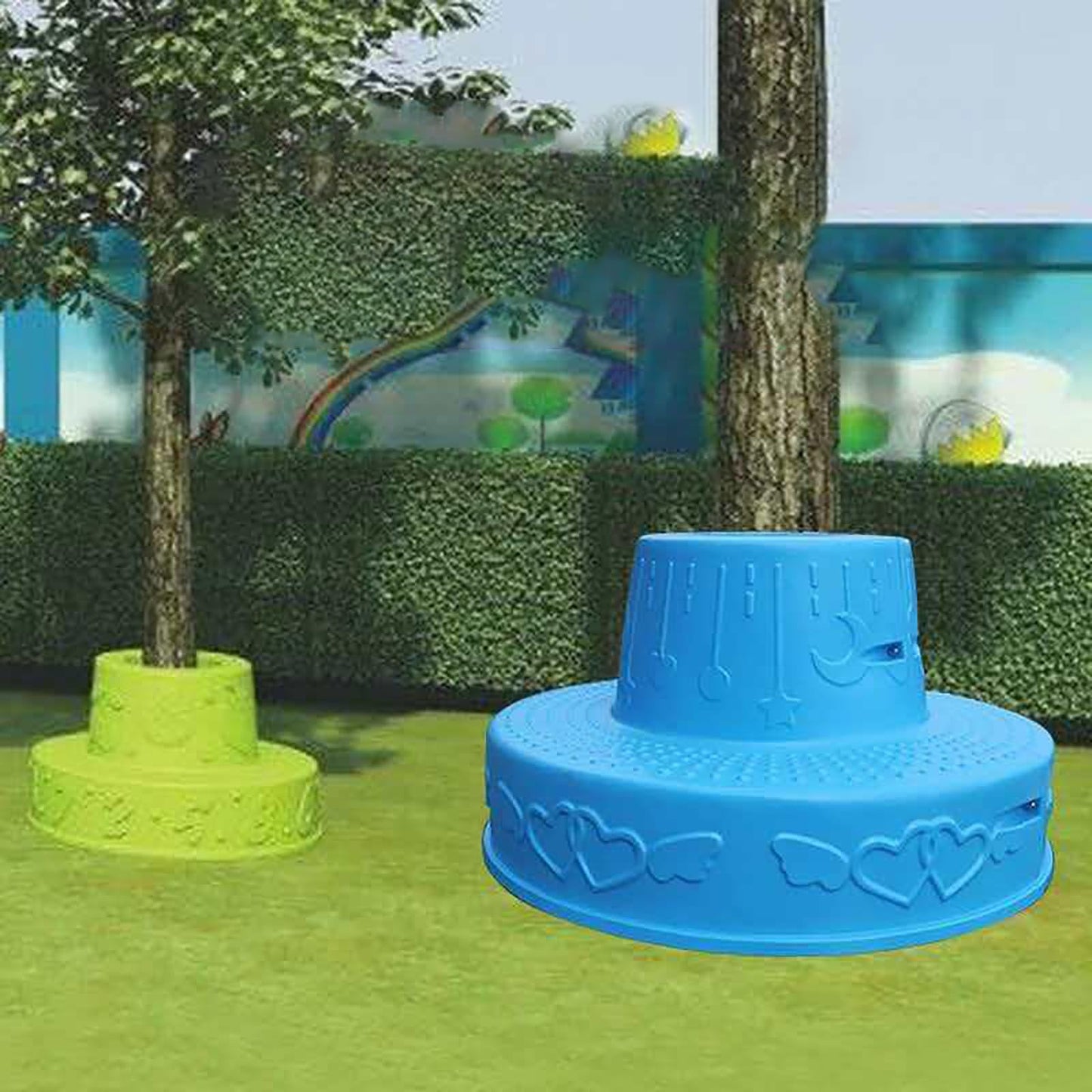 JOSOGO Kids Outdoor Tree Bench, Durable Plastic Round Modular Seating for Kindergarten Daycare School Backyard, Colorful Preschool Garden Playground Stool