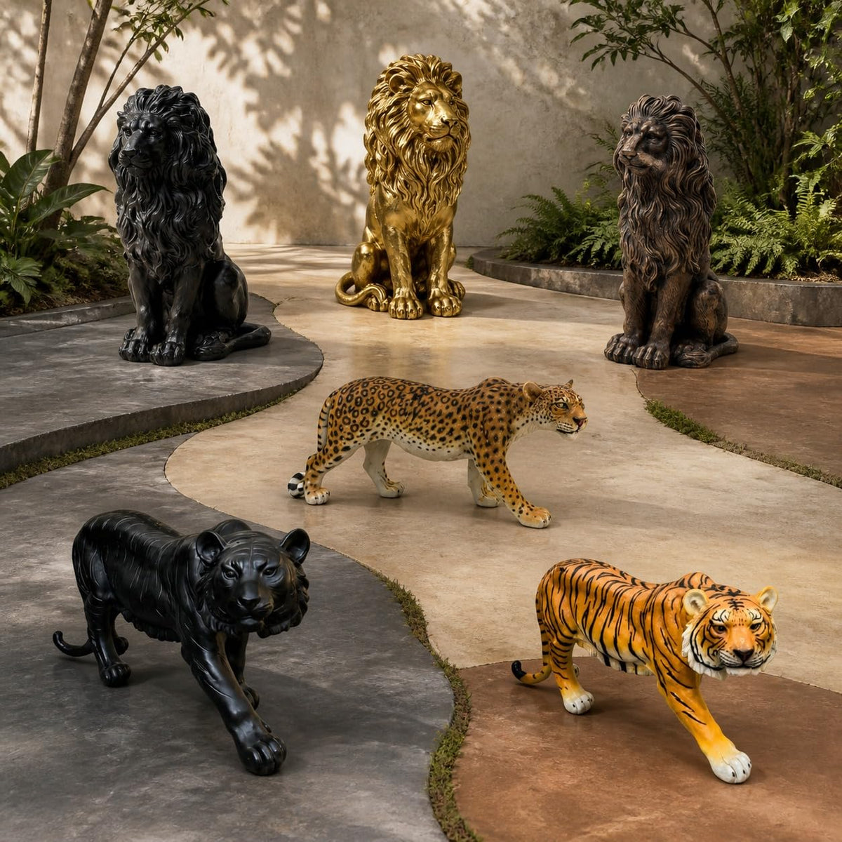 24" H Sitting Male Lion Resin Animal Garden Statue, Home Decor Sculpture