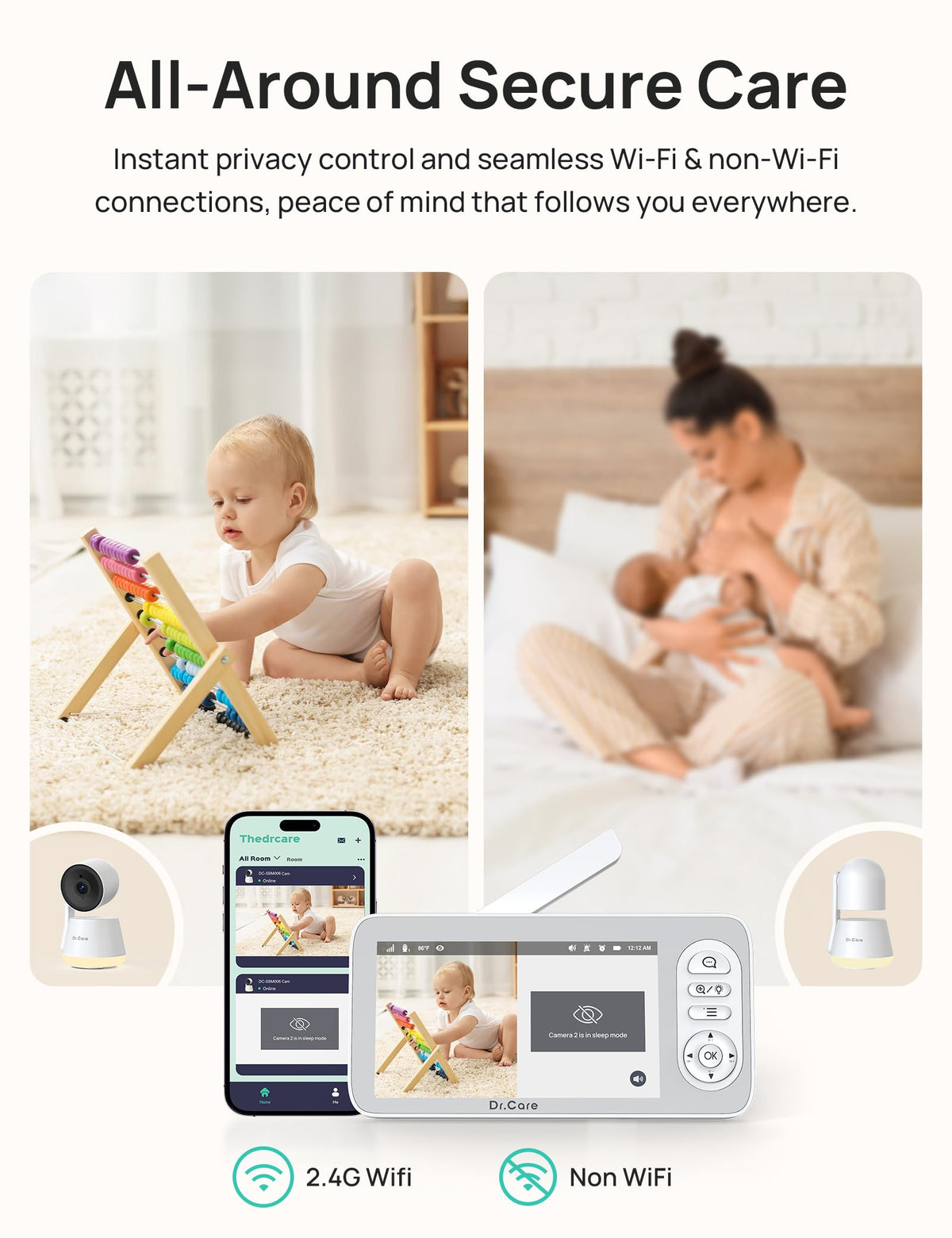 Dr.Care LumiView Plus Smart WiFi Baby Monitor with Clip Mount, 5.5" 1080P