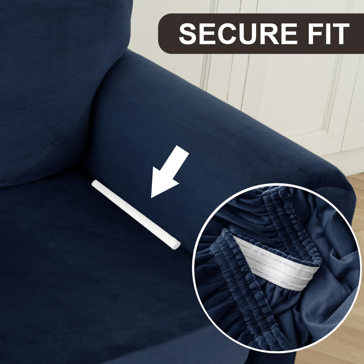 KSLHRCB Chair and Ottoman Cover Set, Armchair and Ottoman Velvet Cover Non-Slip, Stretch Single Seat Sofa and Foot Stool Covers Set for Living Room (Navy Blue,Chair + Ottoman)