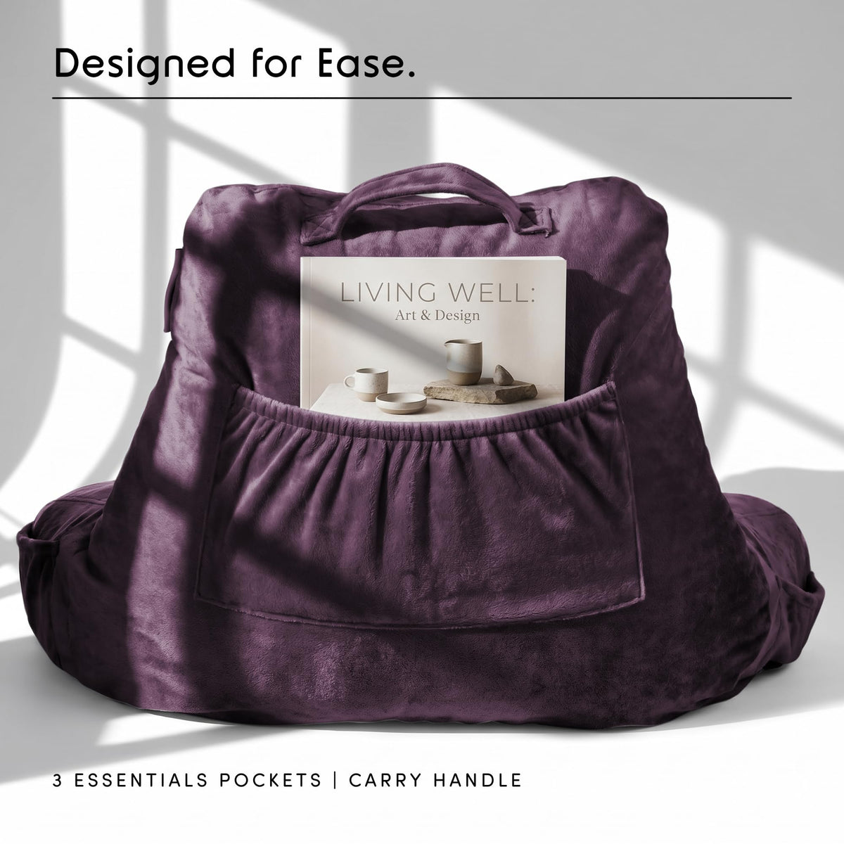 Nestl Reading Pillow for Bed, Back Pillow for Sitting Up in Bed, Purple