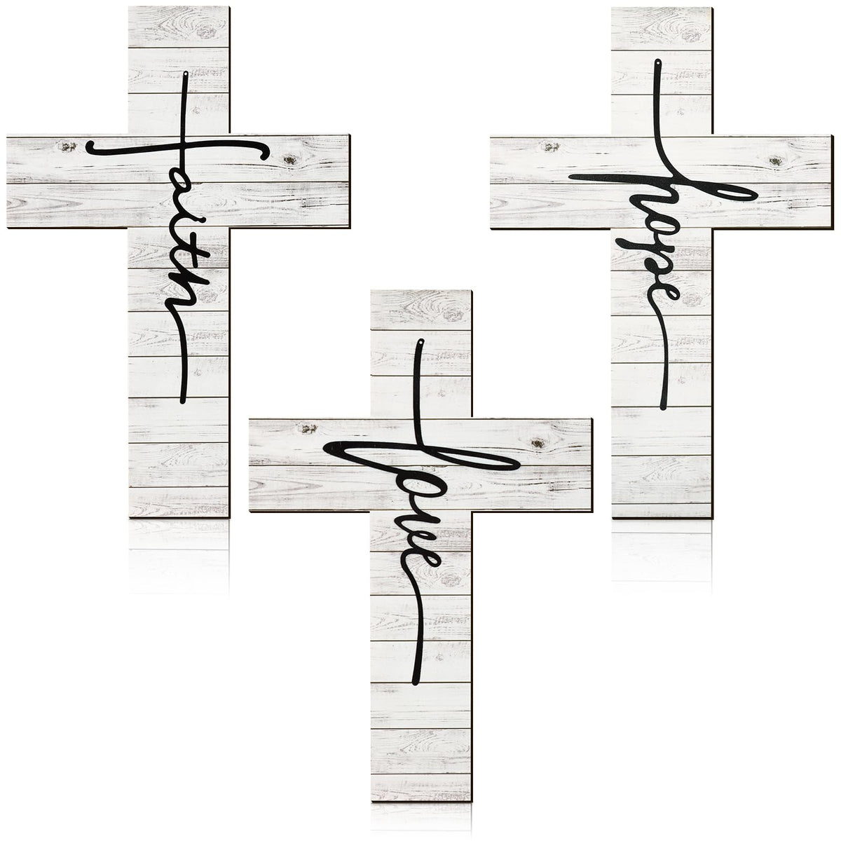 Jetec 3 Pcs Easter Faith Love Hope Cross Sign Crosses Wall Decor,White