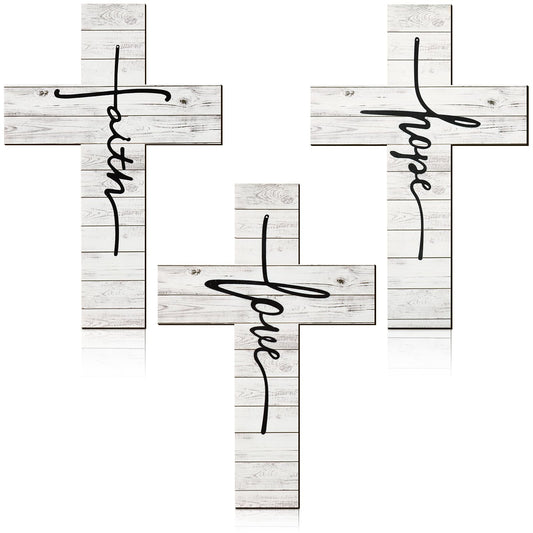 Jetec 3 Pcs Easter Faith Love Hope Cross Sign Crosses Wall Decor,White