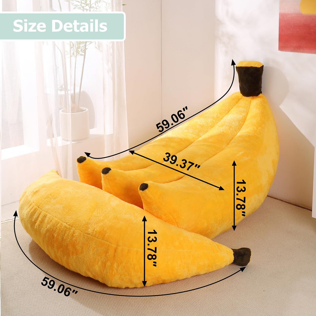 IEVENW Banana Bean Bag Chair with Ottoman, Floor Sofa Bed with Footrest