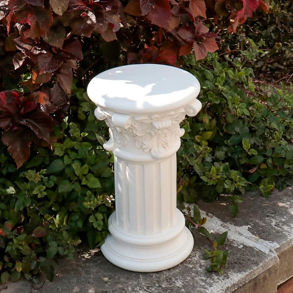 English Rosette Indoor Outdoor Sculptural Garden Plinth Base Statue Riser, Weatherproof Sturdiness Plinth Base Statue Riser for Statues, Flower Pots, Decor, Cast Stone Resin, Antique Stone Finish (D-)