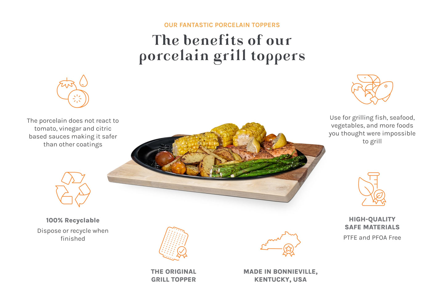 Oscarware 16” Round Porcelain Coated Grill Topper – Perfect for Kamado & Ceramic Smoker Grills, Ideal for BBQs, Grilling Meat & Pizza