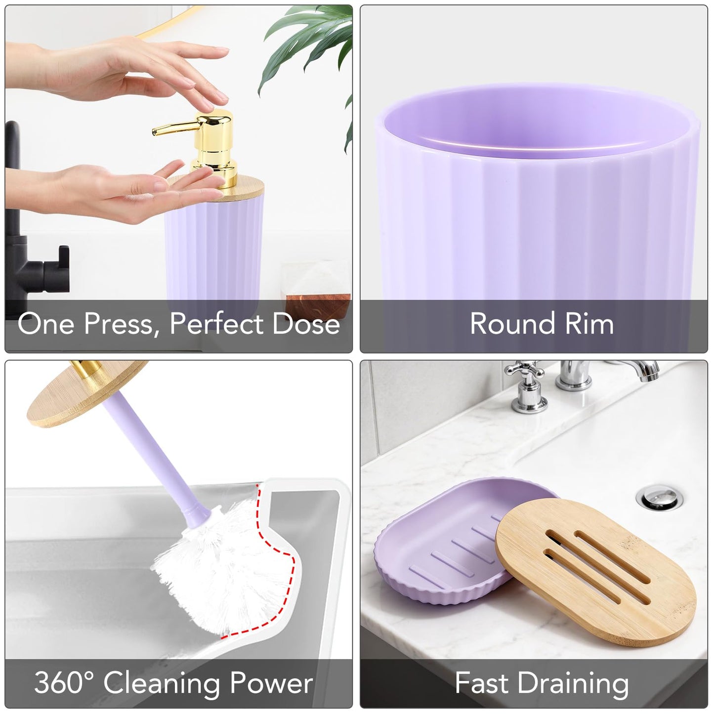 Bathroom Accessory Set, 10 Pieces Bath Set Purple 4 Gallon Wicker Trash Can