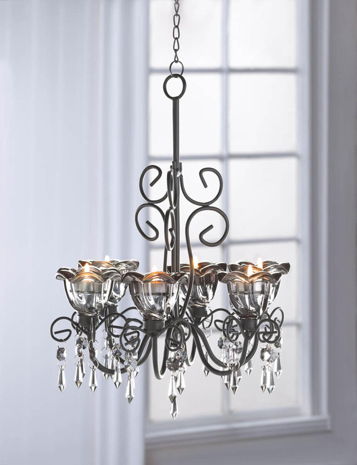 Zingz & Thingz Enchanting Collection Candle Chandelier, 10.25x10.25x12.75, Midnight Blooms