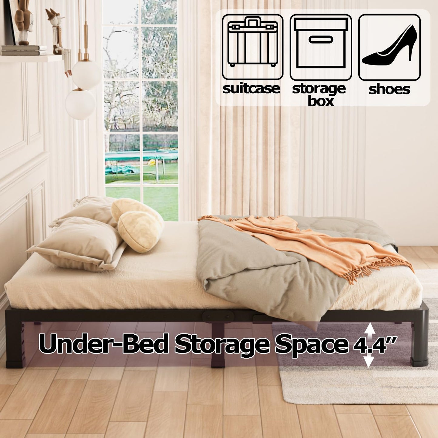 Bilily 6 Inch Low Bed Frame Queen with Round Corner Legs,3500 LBS Heavy Duty Low Profile Queen Bed Frame Metal Platform, No Box Spring Needed, Easy Assembly, Noise-Free, Headboard Compatible,Black
