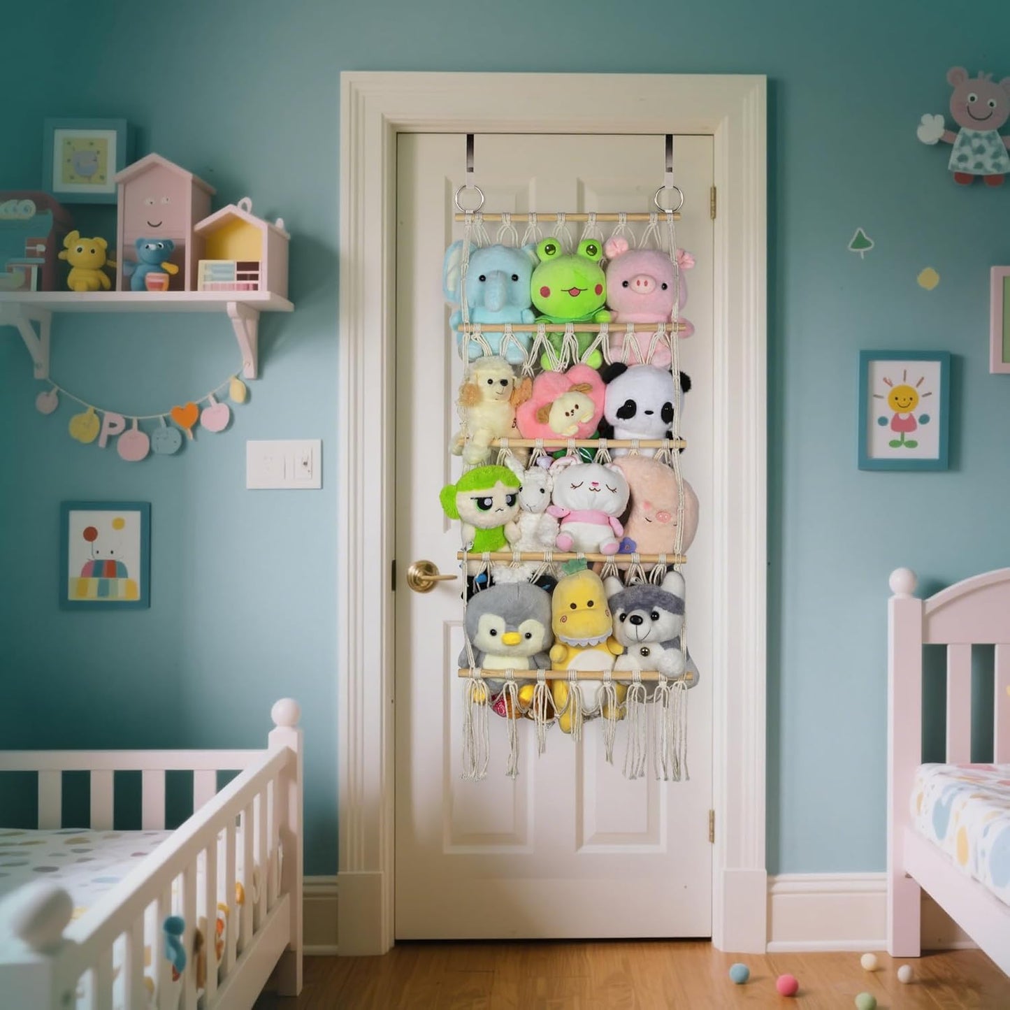 Qoroos 42cm Wide Over The Door Stuffed Animal Storage- 5-Tier Stuffed Animal Hammock For Toy Plush Hammock Hanging Net Big Girls Toddler Large Bag Animals Stuffy Behind