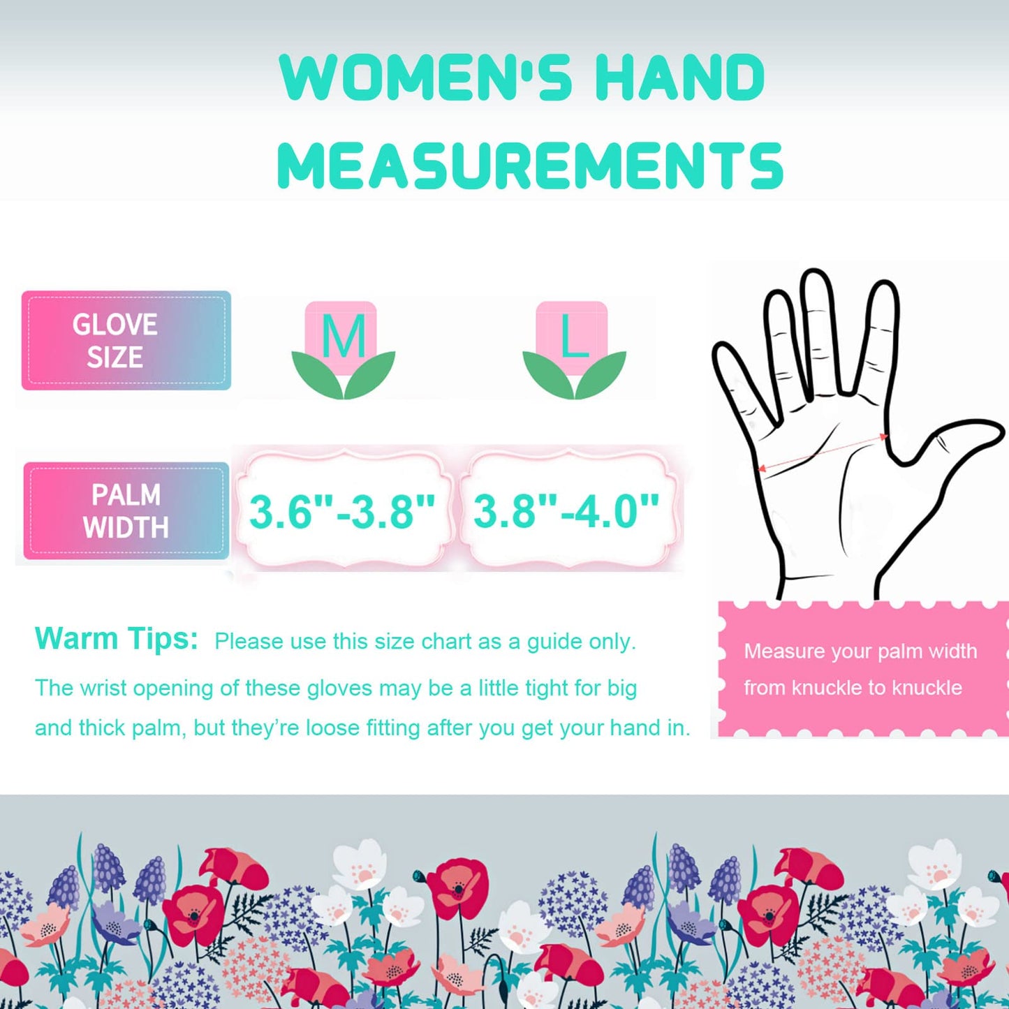 JUMPHIGH 4 Pairs Garden Gloves for Women, Floral with Non-Slip PVC Dots, Ladies Soft Breathable Yard Work Light Working Gloves, Elastic Knit Wrist, Large