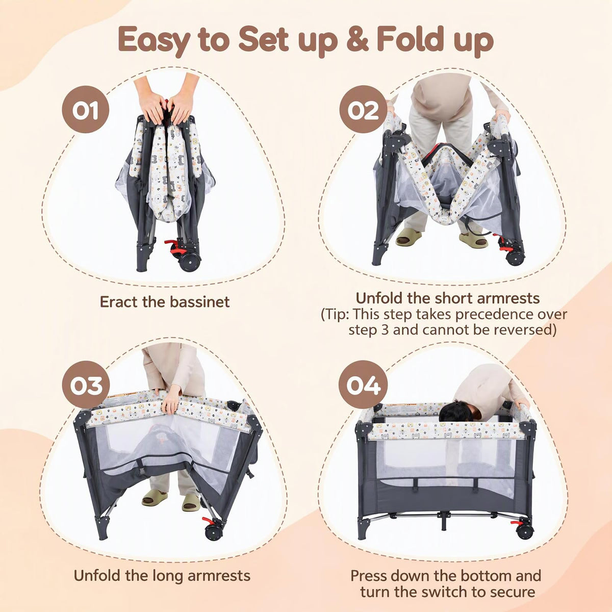 INFANS 5 in 1 Pack and Play, Portable Baby Playard, Bear