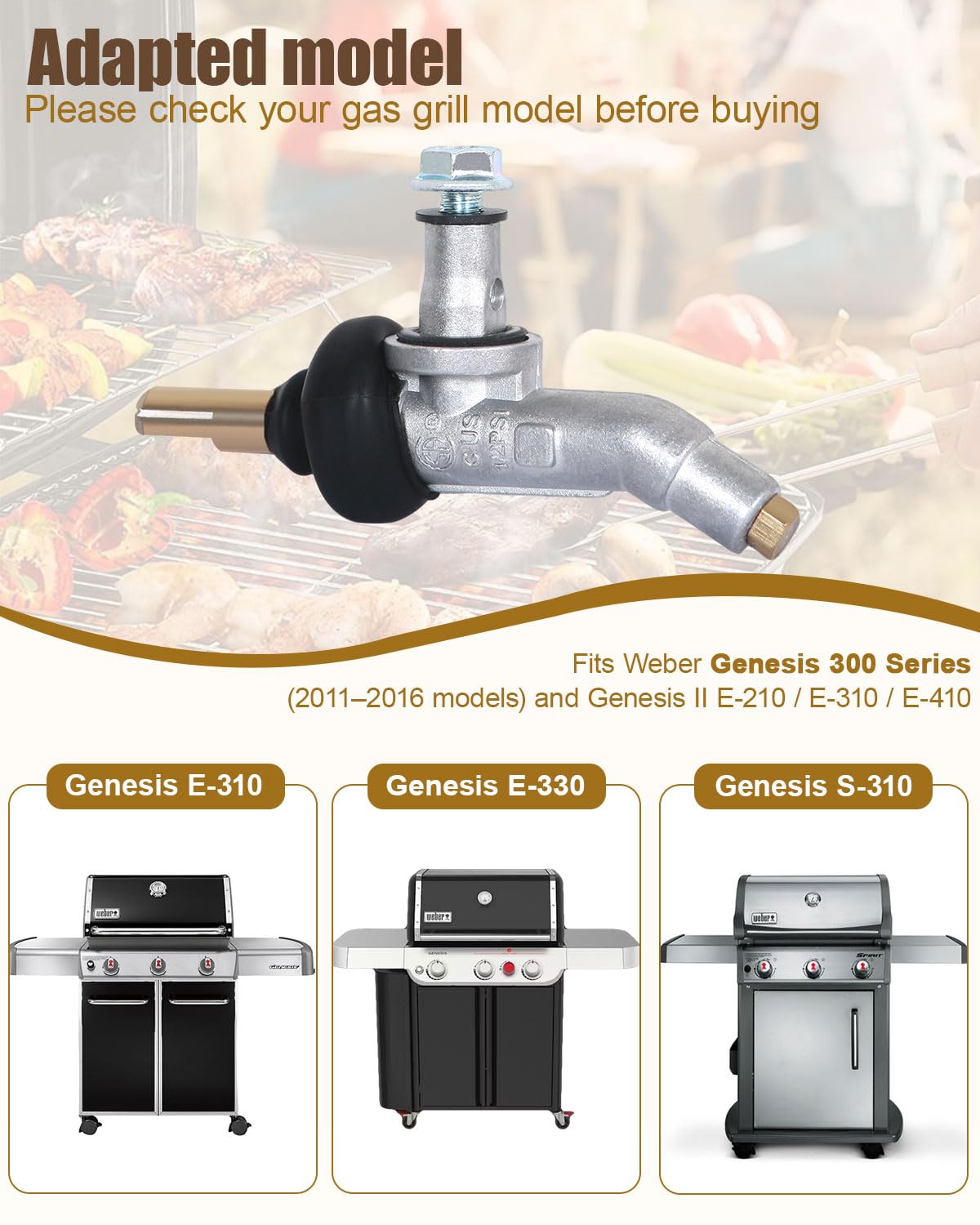 Main Burner Control Valve Manifold for Weber Genesis 300 Series (2011-2016) and Genesis II E-210, E-310, E-410, Propane (LP), Gas Grill Replacement Part