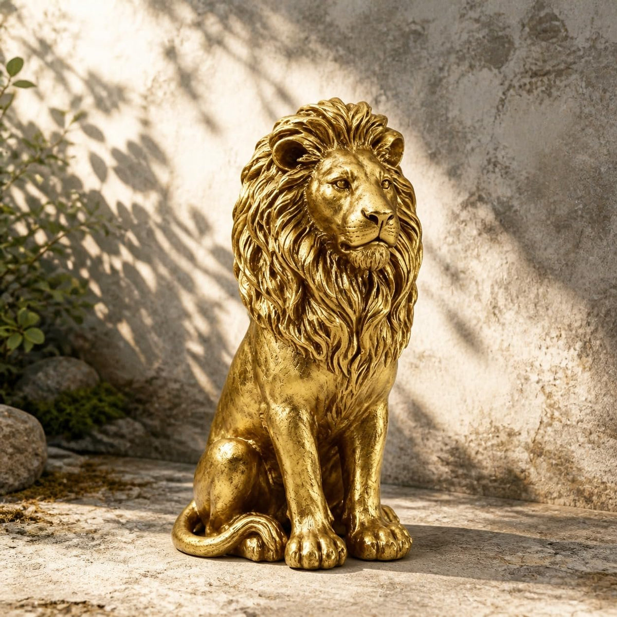 24" H Sitting Male Lion Resin Animal Garden Statue, Home Decor Sculpture
