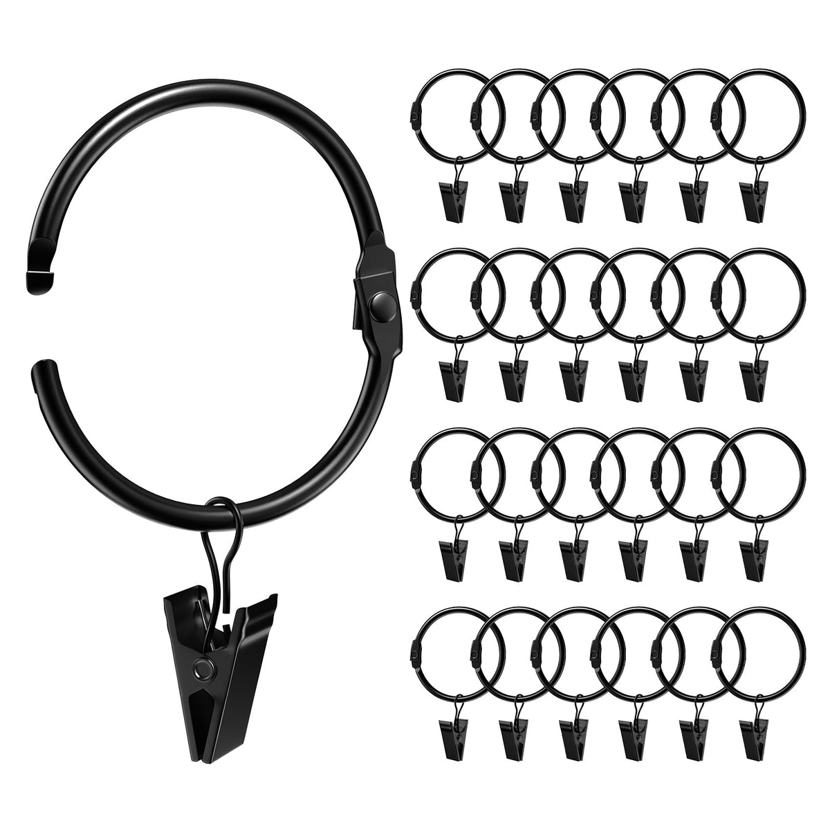 Ginbel Direct 24 Pack 2 Inches Openable Curtain Rings with Clips