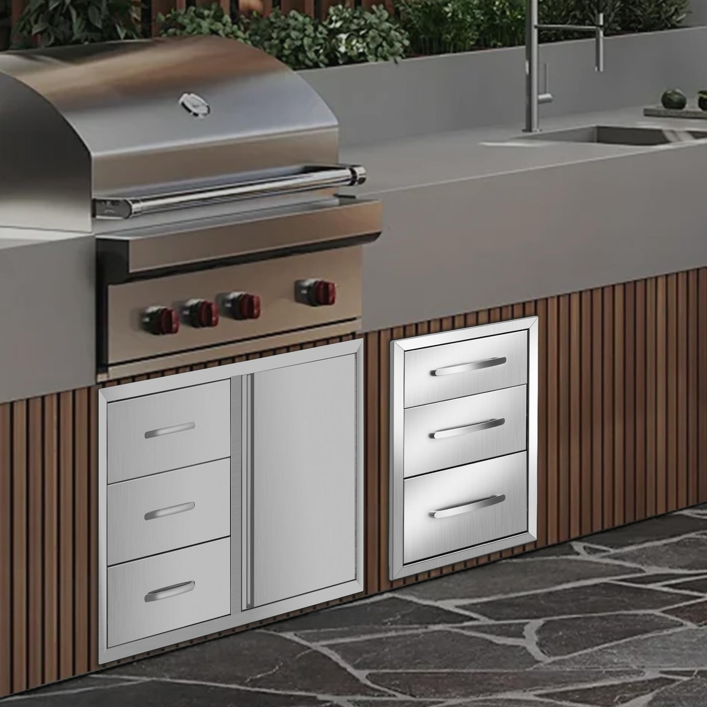 Outdoor Kitchen Drawers Built-in BBQ Drawer Stainless Steel Access Drawers for Outdoor Kitchen Island or Grill Station (14" W x 20.3" H x 23" D)