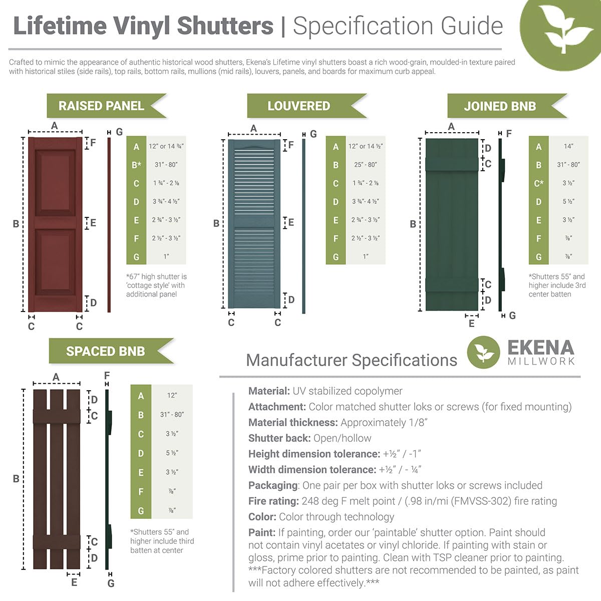 14 3/4"W x 55"H Lifetime Vinyl, Standard Two Equal Panels, Raised Panel Shutters, w/Installation Shutter-Lok's & Matching Screws (Per Pair), Storm Cloud