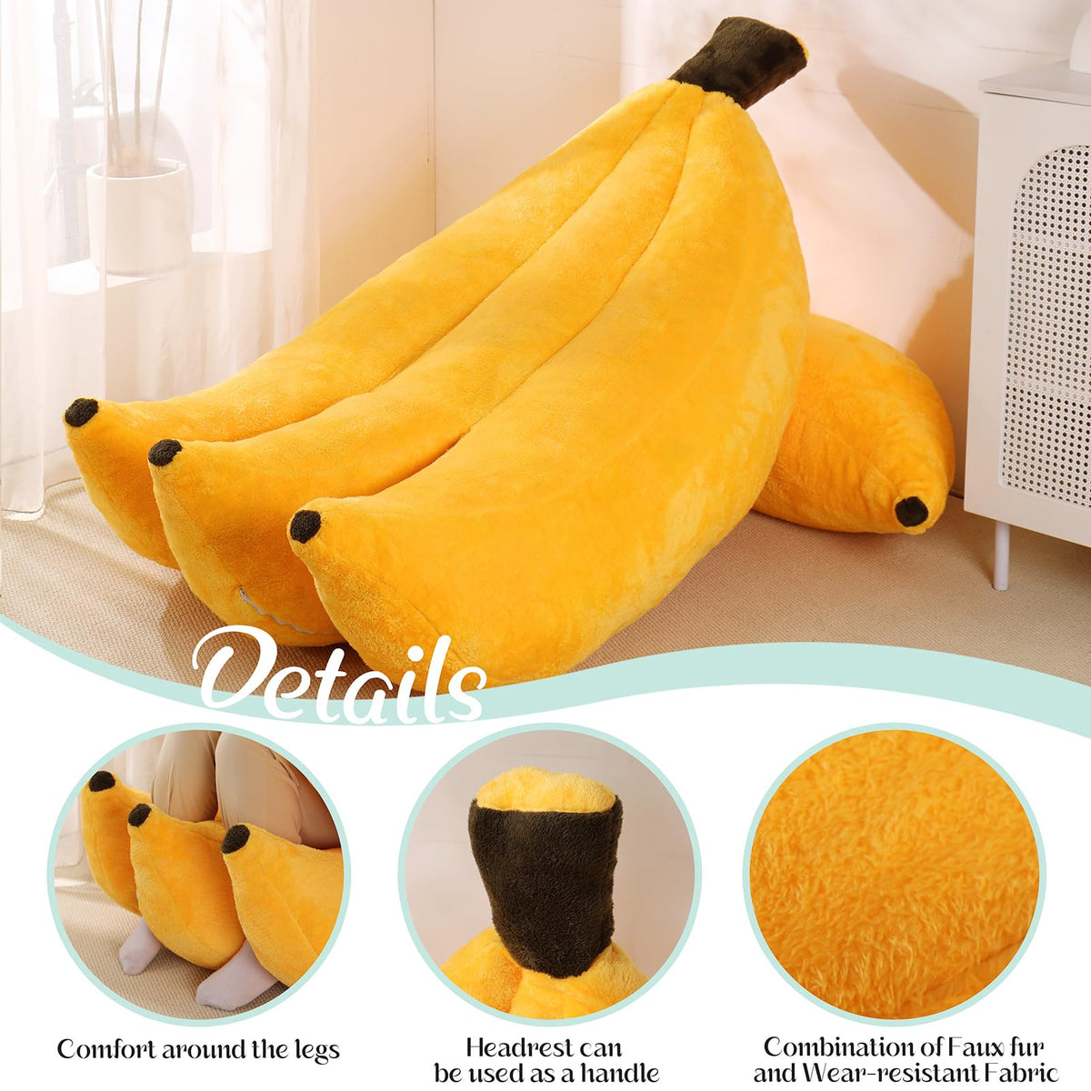 IEVENW Banana Bean Bag Chair with Ottoman, Floor Sofa Bed with Footrest