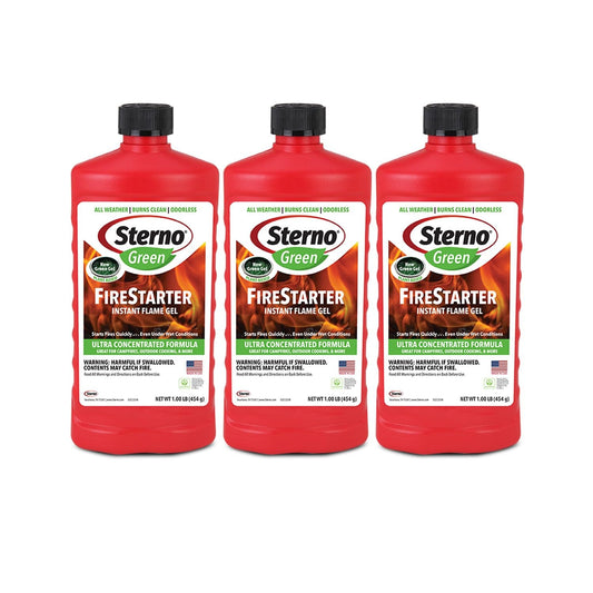 Sterno Charcoal Lighter Fluid, Fire Starter Gel for Pellet Stoves, BBQ Grilling, Campfire, Ethanol Clean Burning Instant Flame - Ultra-Concentrated, All-Weather for Indoor & Outdoor - 3-Pack, 16oz