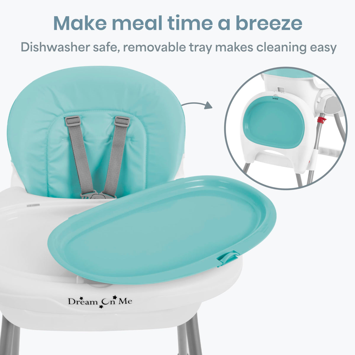 Dream On Me TableTalk 2-in-1 Convertible High Chair, 5-Point Harness, Aqua
