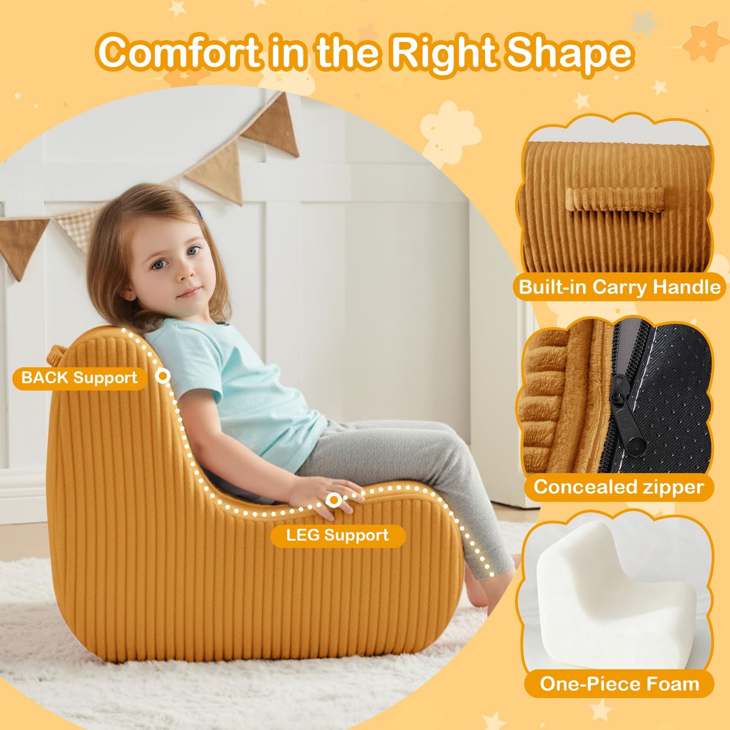 DAICO Kids Bean Bag Chair, Ultra-Soft Toddler Bean Bag Sofa with Foam, Small Toddler Comfy Lazy Lounger Floor Chairs with Handle for Playroom or Bedroom - Birthday for Boys and Girls