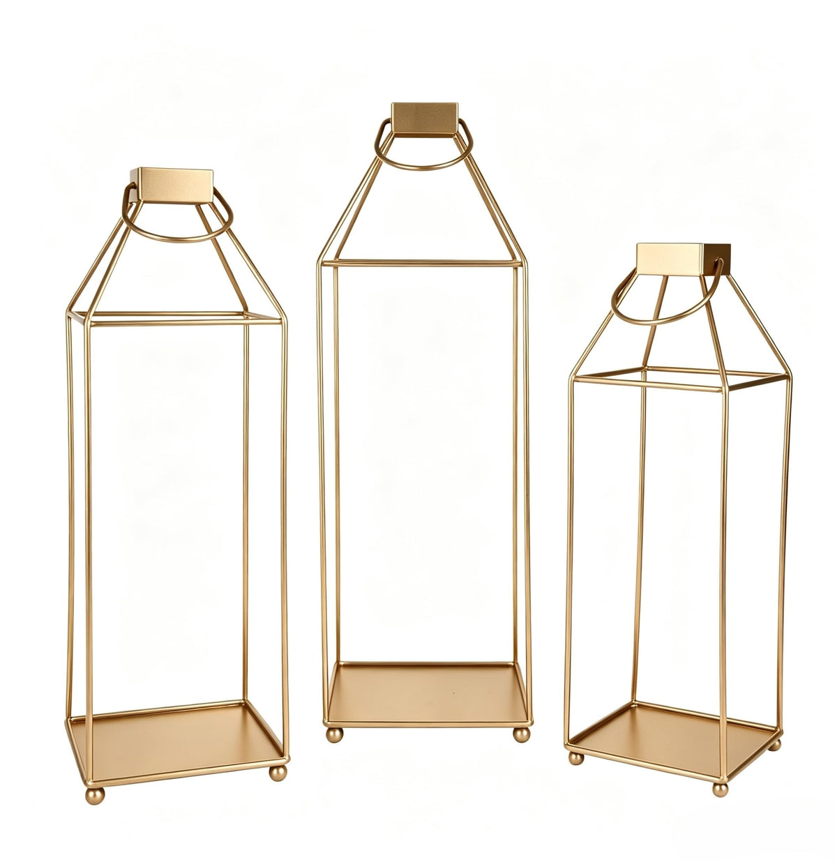 Lanterns Decorative Tall Large Metal Candle Set of 3, Gold(16.6",14.7",12.9") Modern Farmhouse Decor, Indoor, Outdoor, Tabletop, Porch, No Glass NO Candles