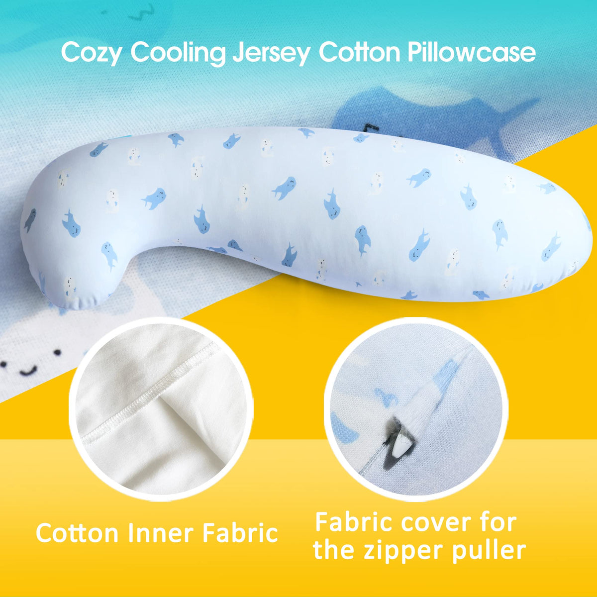 BYRIVER 35" Curve Long Body Pillow for Kids Girls Boys Toddler, Swan Child Hug Sleep Pillow, Removable Jersey Cotton Pillow Cover, Plush Gifts for Kids (Blue)