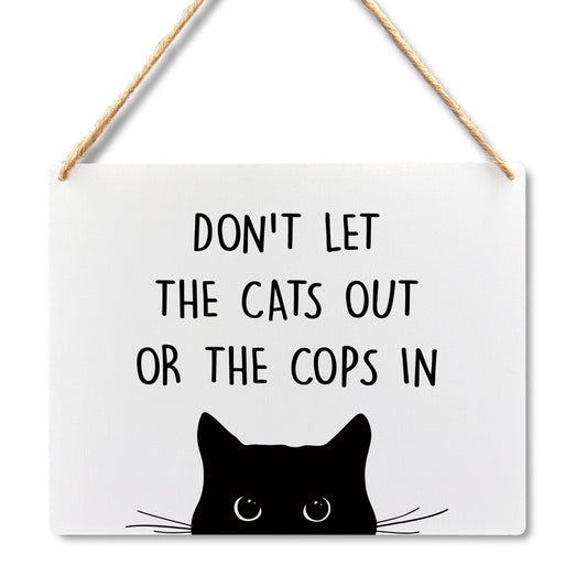 Wall Pediments Cat Welcome Sign,Don't Let the Cats Out or the Cops in Sign,Cat Hanging Welcome Sign for Front Door,Cat Decor,Cat Gifts,Cat Gifts for Cat Owners,10x8 Inches