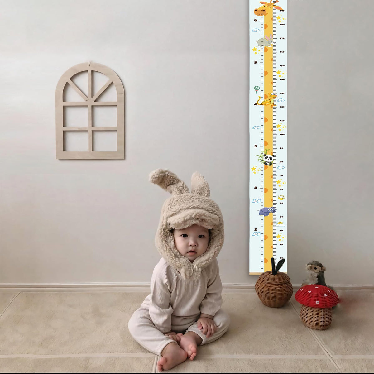 MinoMia Kids Growth Chart, Wood Frame Fabric Canvas Height Measurement Ruler from Baby to Adult for Child's Room Decoration 7.9 x 79in (7.9 x 79in, Giraffe)