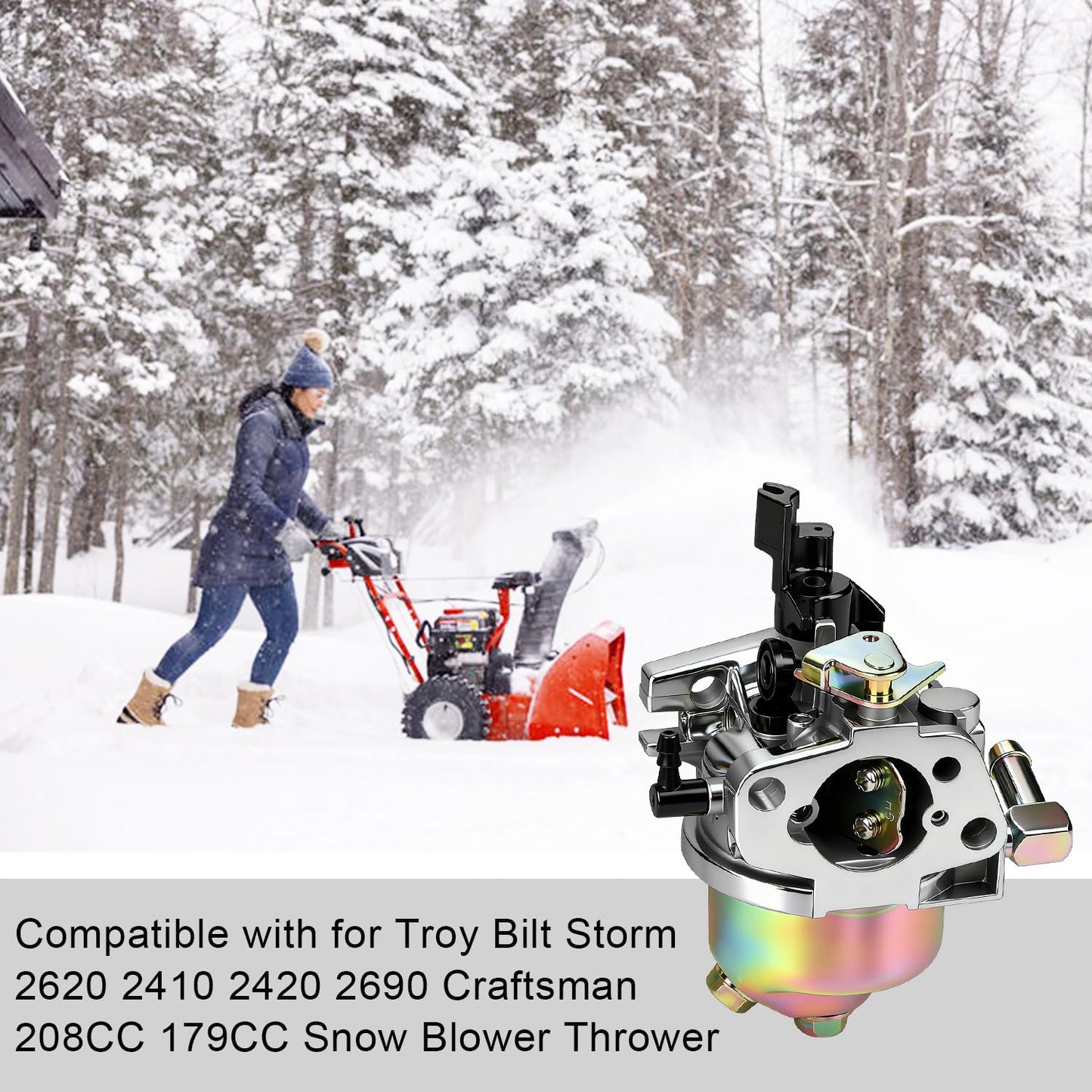 2620 Carburetor for Troy Bilt Storm 2620 2410 208cc Craftsman 208CC 179CC Snow Blower Thrower Parts, Carb with Tune-Up Kit Replaces HUAYI 170S 951-12705 951-14027a