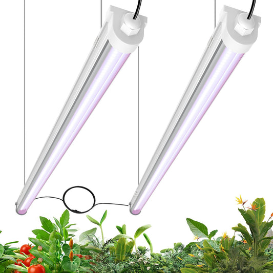 JESLED Waterproof Plant Grow Lights, 4FT Full Spectrum Grow Light for Seedling, Flowering & Fruiting, 96W (2 x 48W, 600W Equiv), Linkable Grow Light Strip, Plug and Play, Pinkish White,2-Pack