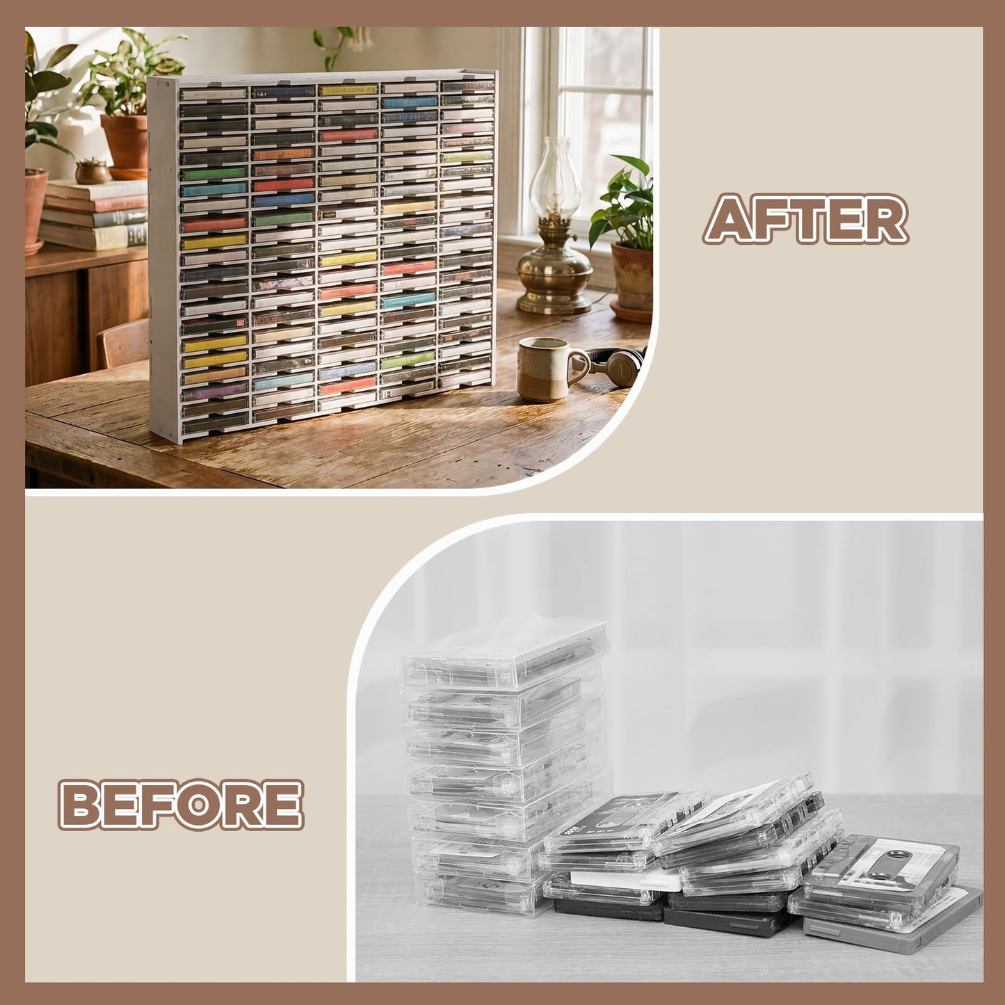 100 Slot Cassette Tape Storage Rack, Wall Mount or Freestanding Organizer