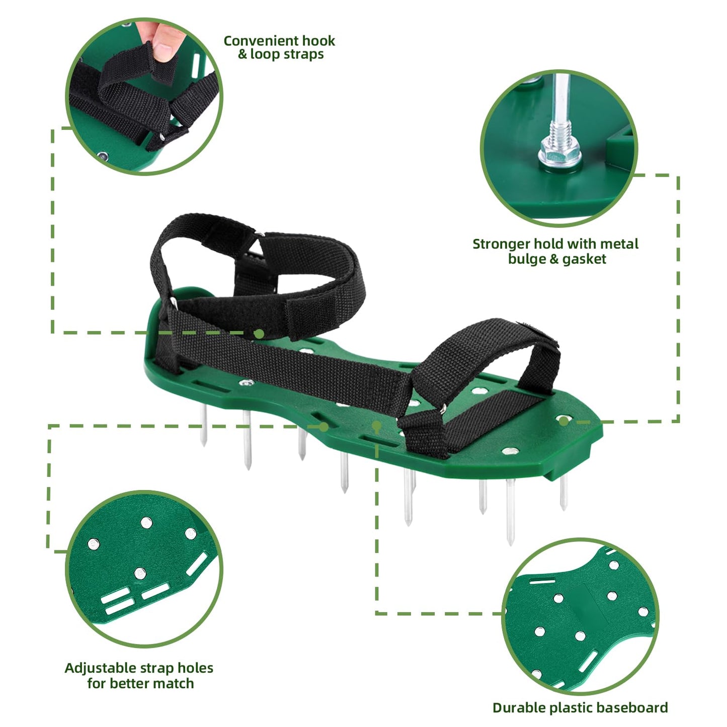 Ohuhu Lawn Aerator Shoes with Hook & Loop Straps, All New Unique Design Free-Installation Heavy Duty Spiked Aerating Sandals, One-Size-Fits-All for Yard Patio Lawn Garden