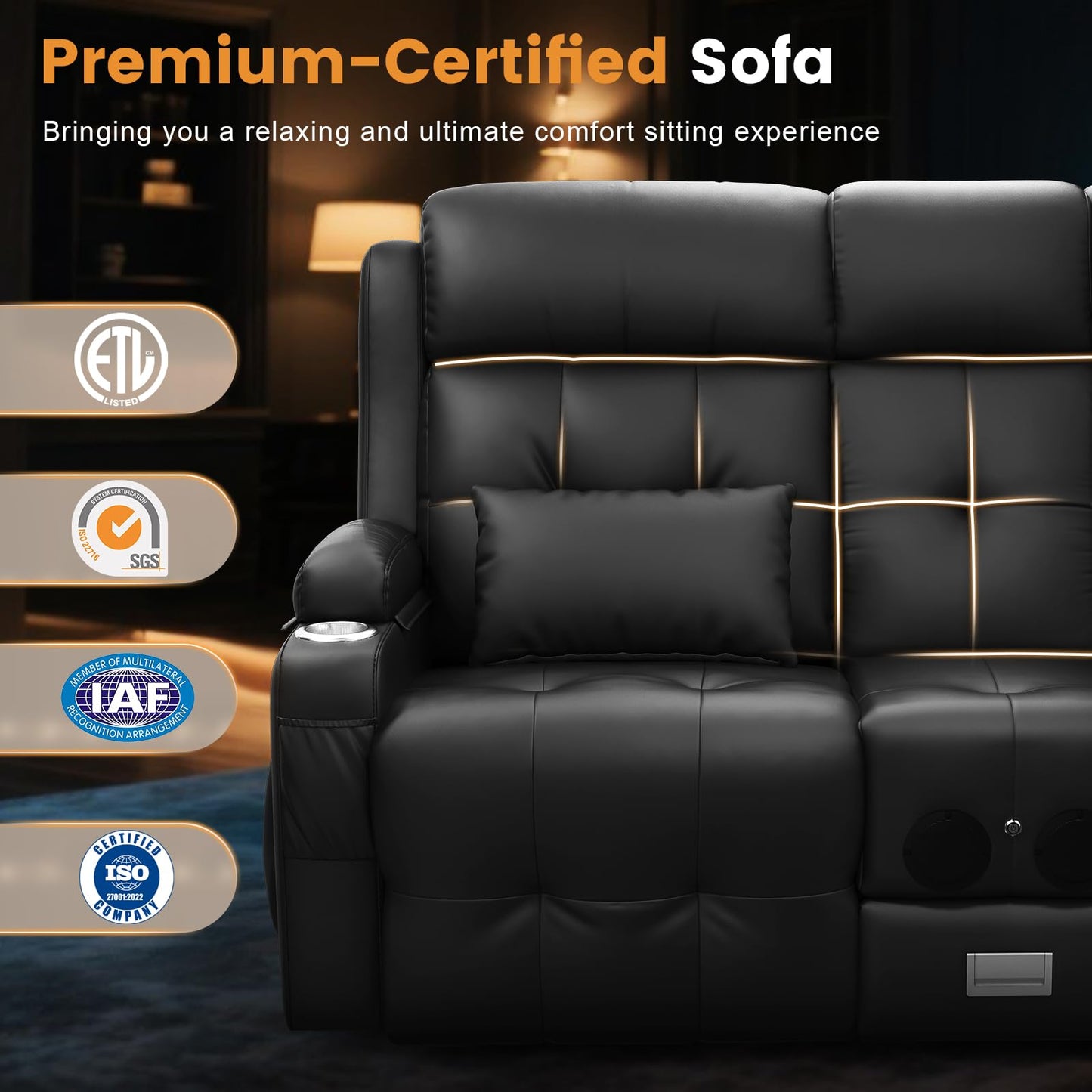 Home Theater Seating, Power Loveseat Recliner Sofa with Massage & Heat
