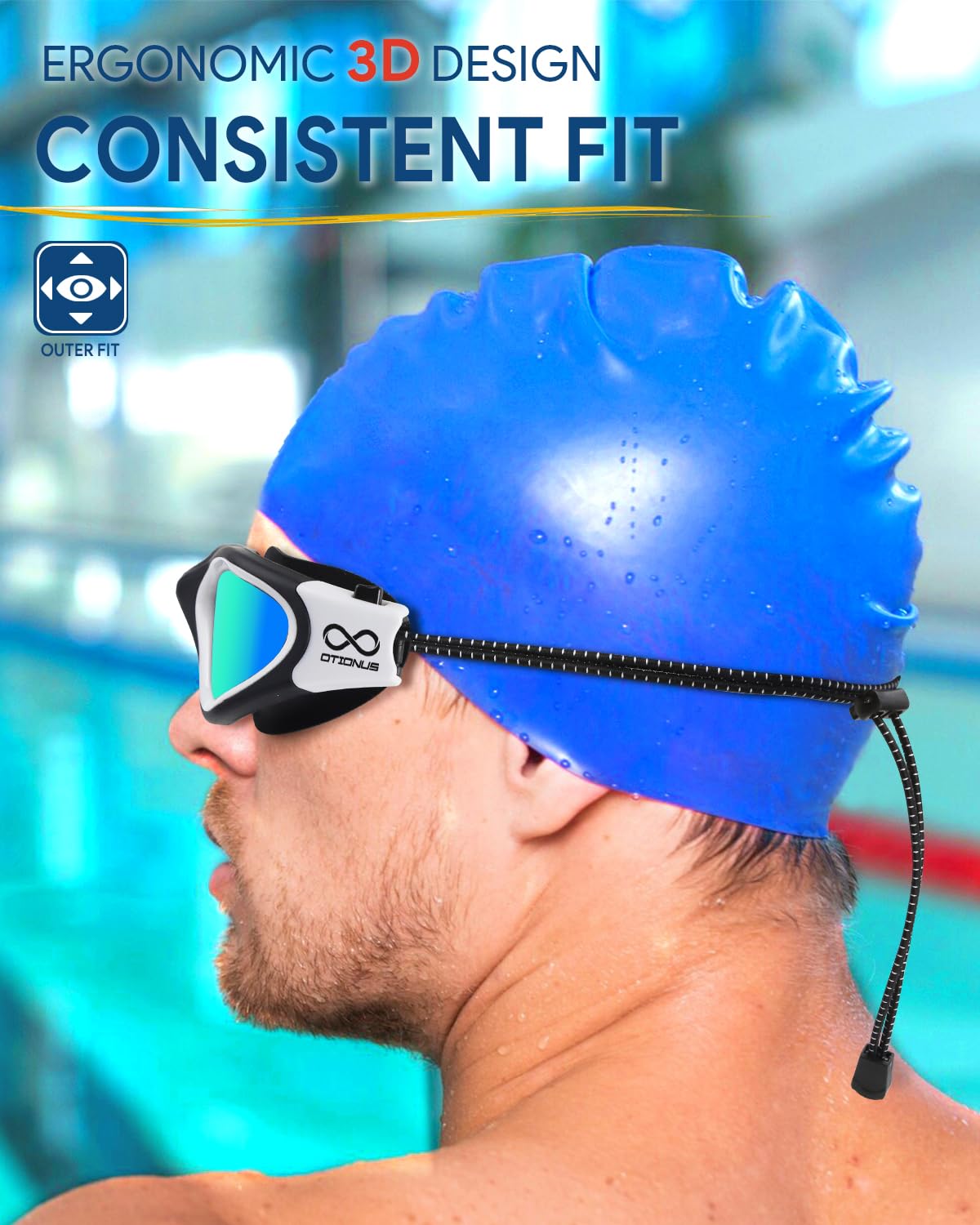 Otionus Swim Goggles, Polarized Adult Swimming Goggles Bungee Strap No Hair Pulling Anti-fog Pool Goggles for Men Women