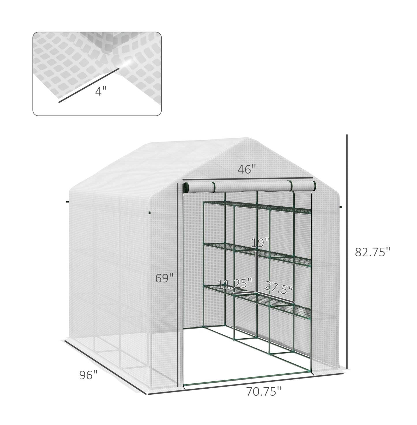 Walk-in Greenhouse Outdoor, 18 Shelves, PE Cover, 95.25x70.75x82.75in, White - Plant Growing Tent for Vegetables, Flowers, Tropical Plants