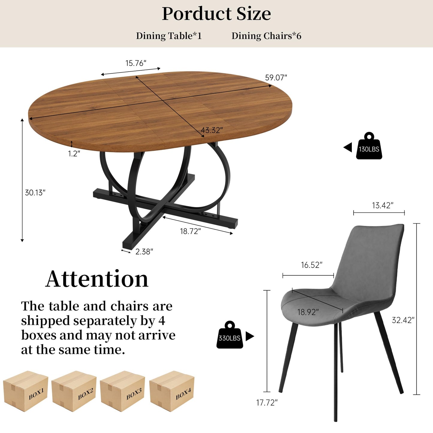 HIPIHOM Extendable Round Dining Table Set for 6 People, 43.3"-59" Extendable Kitchen Table with 6 Upholstered Chairs, Space Saving for Kitchen Dining Room (Walnut Table+6 Grey Chairs)