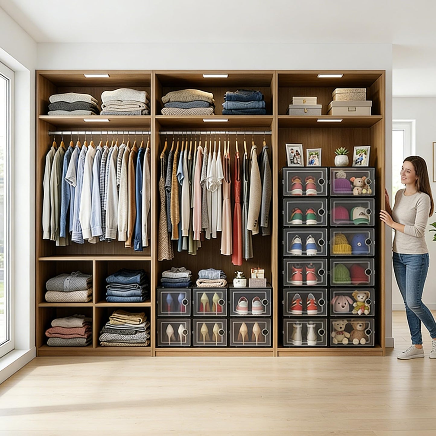 Kuject X-Large Shoe Storage Boxes with Activated Charcoal Packs for Closet