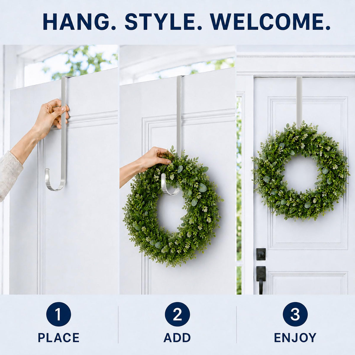 2 Pack Wreath Hangers for Front Door Christmas Decor, Over the Door Hooks