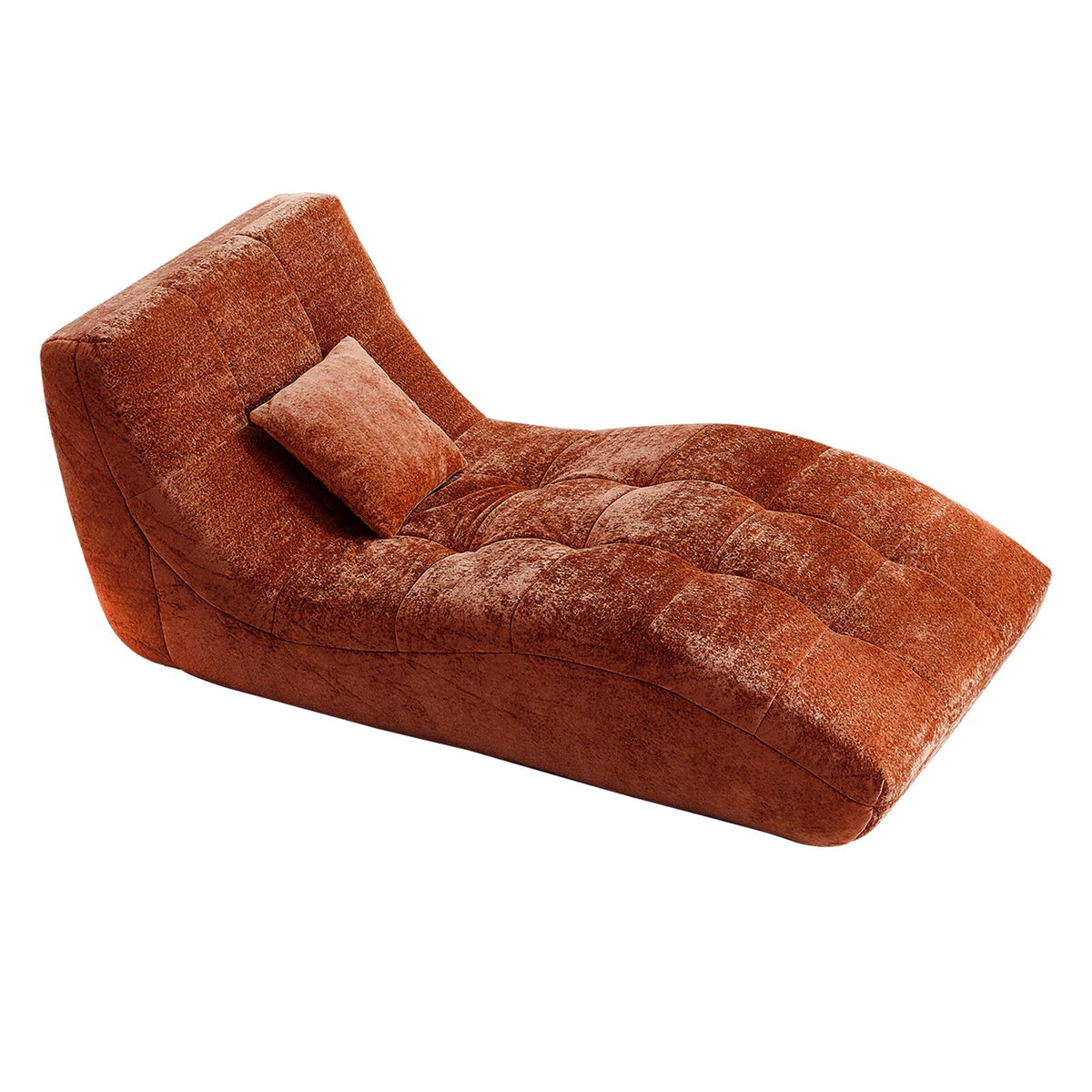 Huadeo Chaise Lounge Chair with Curved Back, Modern Upholstered Recliner Sofa, Tufted Accent Lounger Comfortable Lazy Chair for Bedroom, Apartment (Orange)
