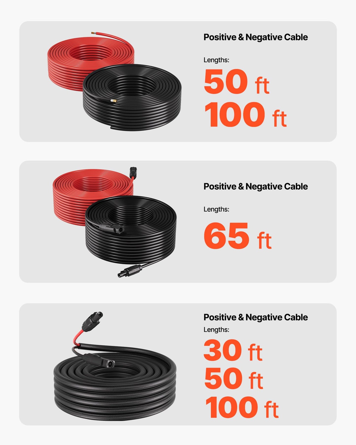 VEVOR Solar Panel Wire, 100 ft Black + 100 ft Red Kit, 10 AWG (6 mm²) Solar Panel Extension Cable, PV Tinned Copper Wire, for Outdoor Home Off-Grid Photovoltaic Systems Automotive RV Boat Marine, IP67