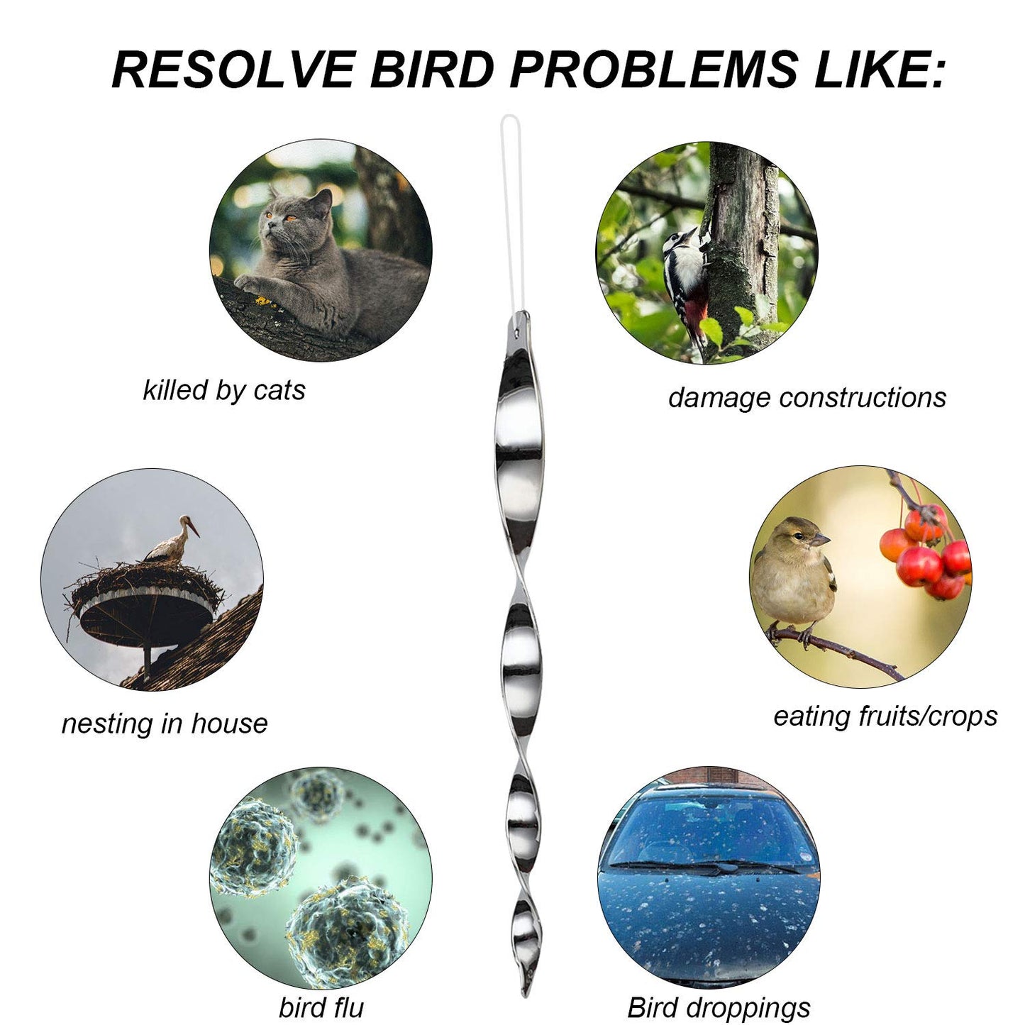 Besmon Woodpecker Bird Scare Devices，Reflective Scare Rods Control Device to Keep Birds Away from Patio Pool（Christmas Reflective Strip Hanging Home as Decoration） (6PCS)