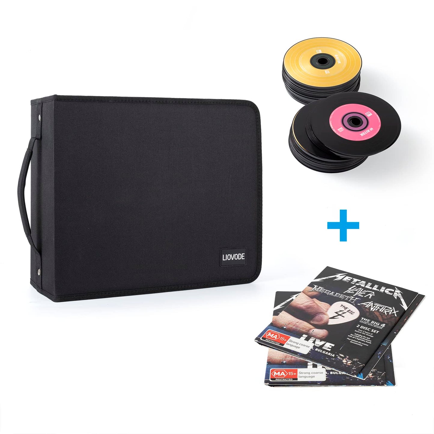 LIOVODE DVD Case 128 DVDs and 64 Booklets Capacity, CD/Blu-ray Storage Binder Case with Booklet Inserts Media Organizer Holder Black Blu ray Wallet for Car (128 Capacity)