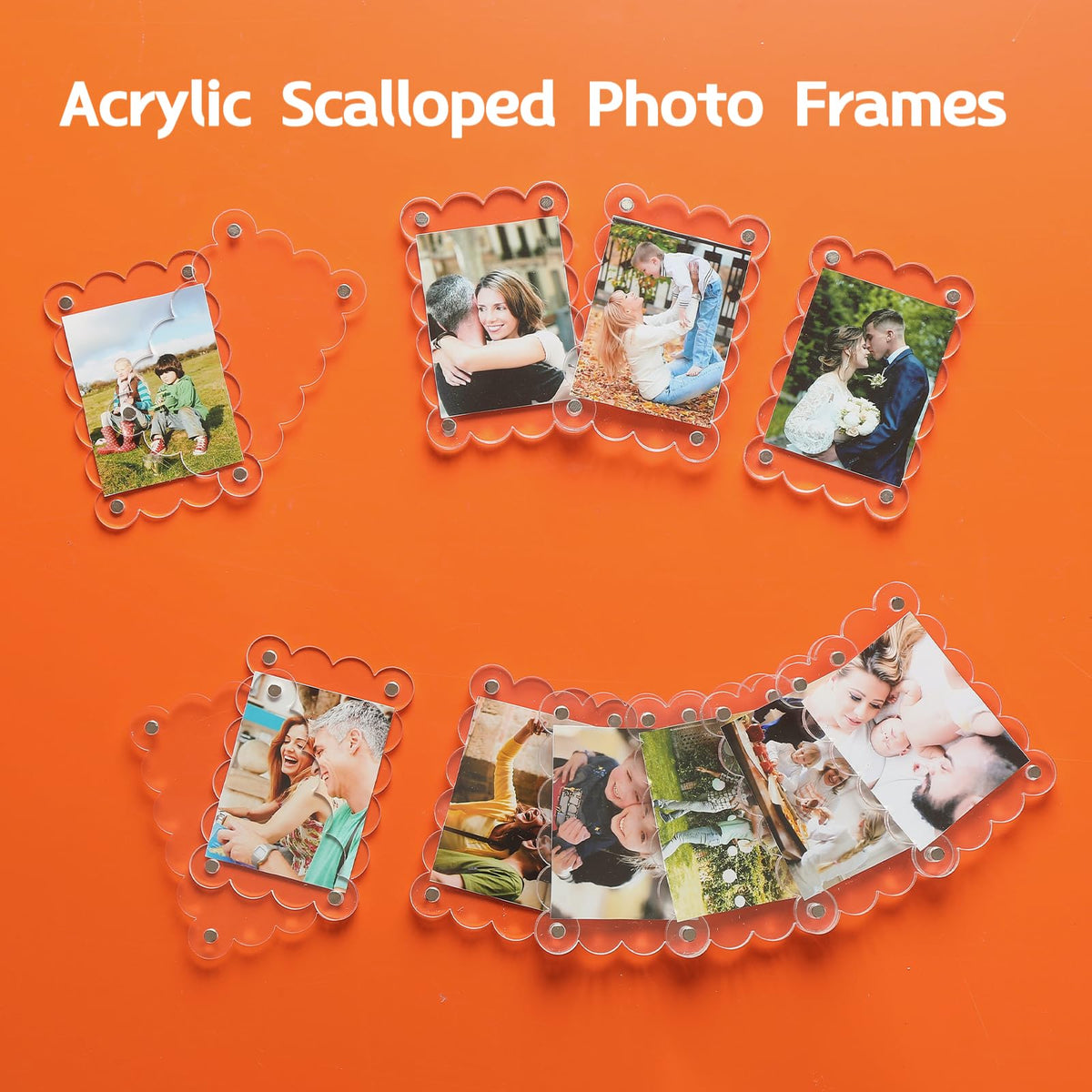 NEUREGY 10 Pack 2.36 x 3.54 Inch Acrylic Fridge Magnetic Frame Scalloped, Double Sided Polaroid Frame, Refrigerator Magnet Picture Frame for Fujifilm Instax Mini