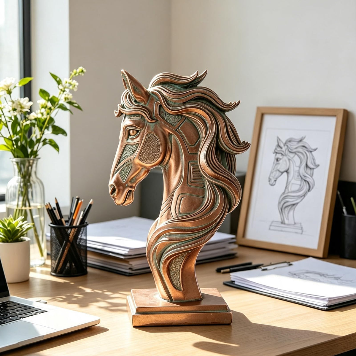 MONAMOSS Horse Head Statue, Animal Equine Bust Sculpture for Home Decor