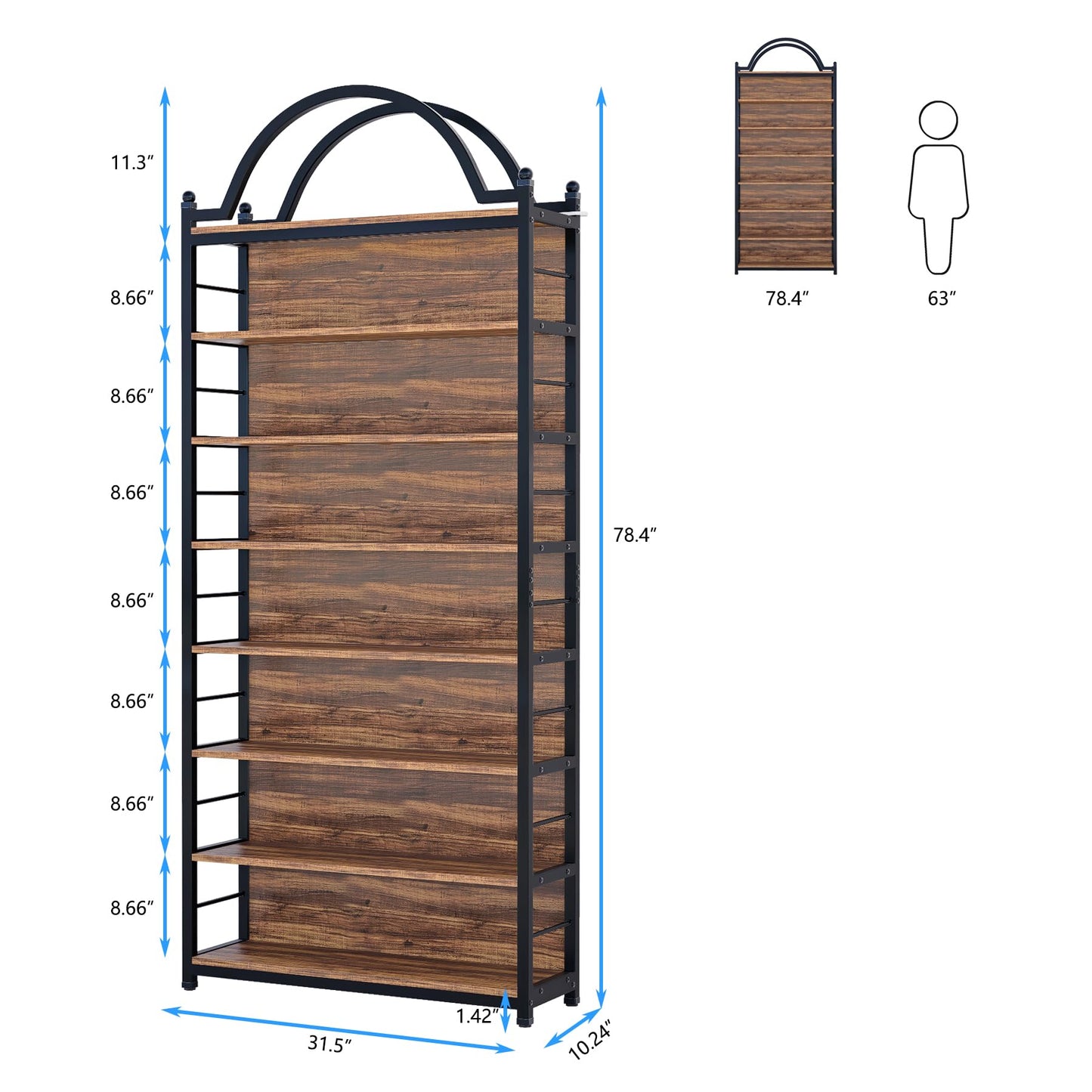 MUVJUG CD Storage Rack Holds 400+ CDs, 8-Tier CD DVD Storage Tower Organizer, Large Media Storage Shelf with Adjustable Feet for Living Room Bedroom Home Entertainment, Rustic Brown