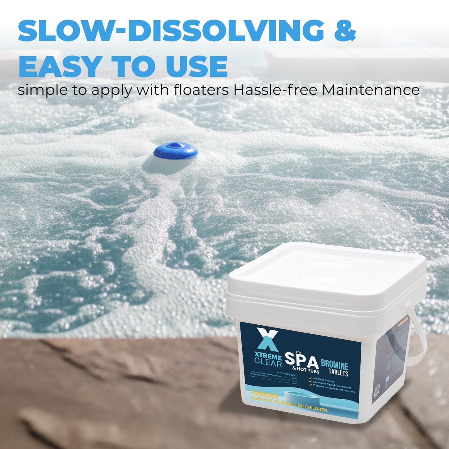 Xtremeclear 5 lbs Bromine Tablets for Spa & Hot Tub – 1-Inch Tablets, Restores Water Clarity, Low-Odor Sanitization Slow-Dissolving, Long-Lasting for Clean Water, 5-Pounds Bucket